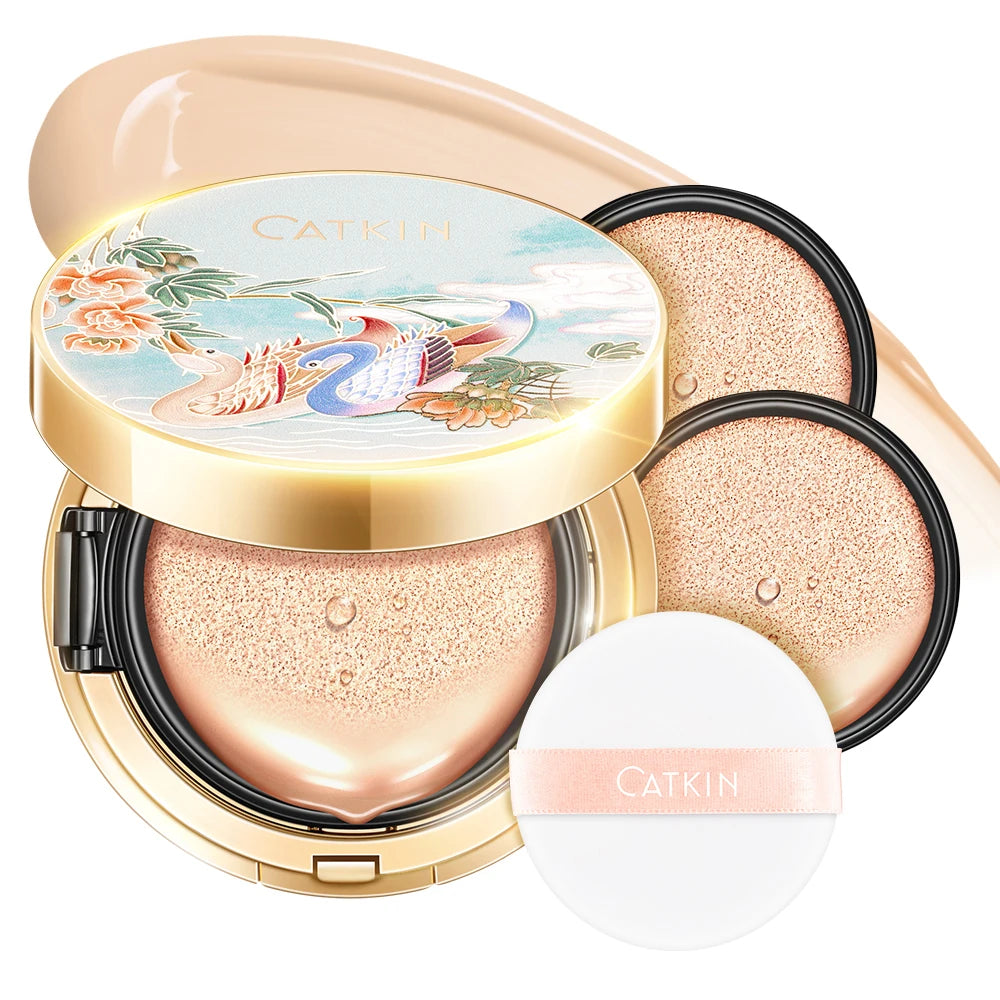 CATKIN Makeup BB Cream Air Cushion Foundation,Long Lasting Moisturizing and Full Coverage Foundation,Natural Finish +2 Refill