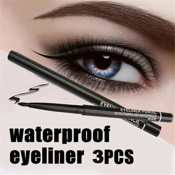 3pcs Late-model Women's Makeup Rotary Retractable Eyeliner Pencil Waterproof Eye Liner Pen Black And Brown Eyebrow Pencil