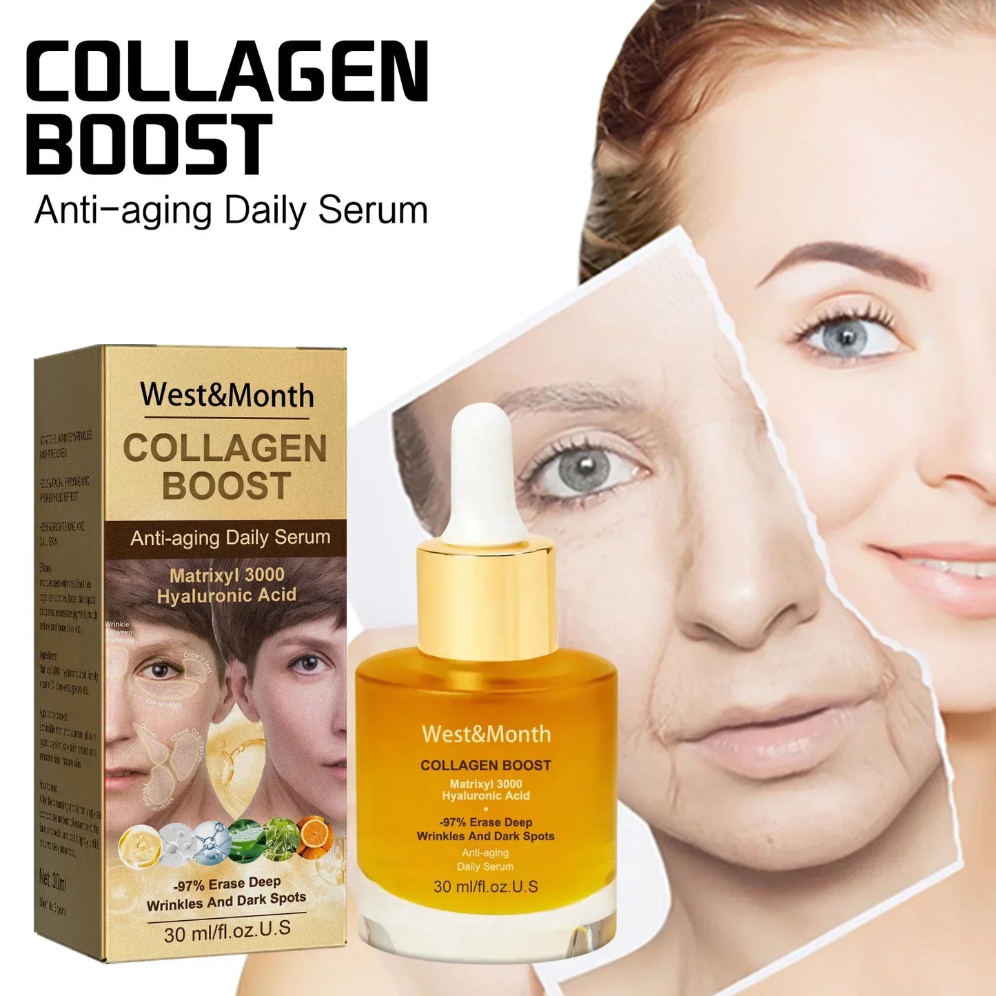 Hot West Month Collagen Anti-Wrinkle Serum Lightens Blemishes Hydrates Moisturizes Repairs Protect Skin Barrier Makeup Cosmetics