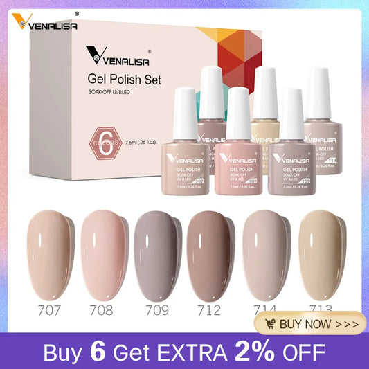 6/12pcs/lot Venalisa Gel Nail Polish New Arrival VIP Kit Nude Natural Color Series Brown Earth Coffee Rubber Base Coat Jelly Gel