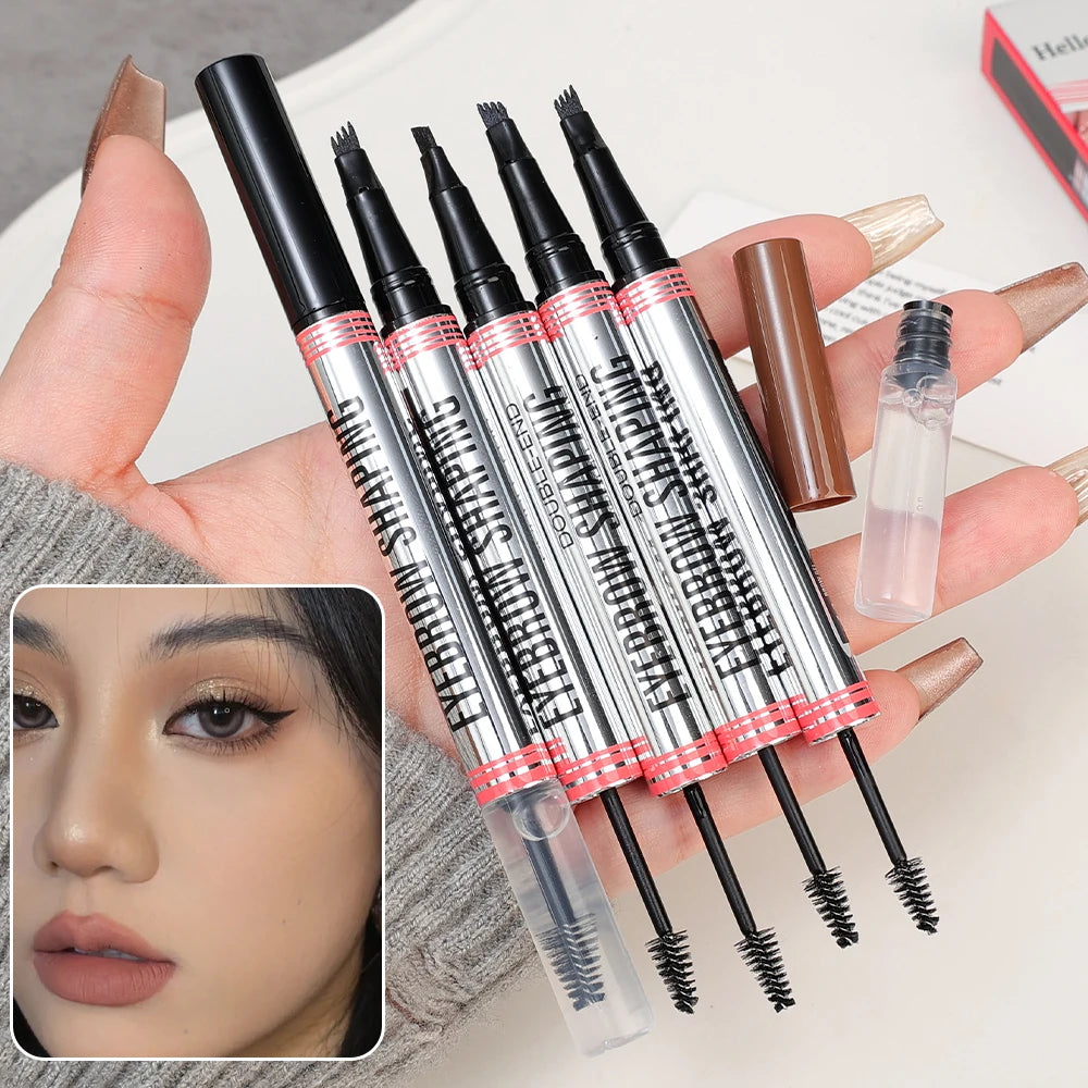 4 Point Eyebrow Pencil Double-headed Eyebrows Transparent Styling Gel Waterproof Lasting Black Brown Brow Pomade Makeup Cosmetic