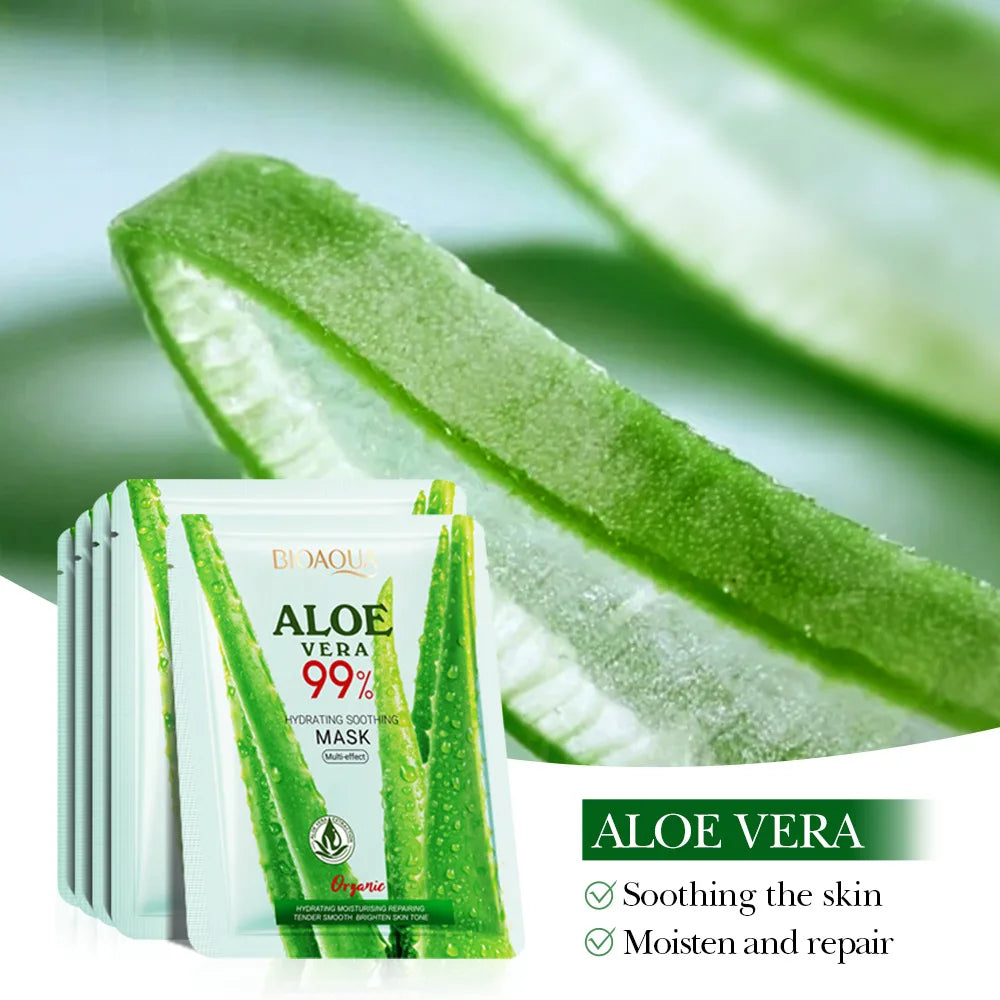 BIOAOUA Aloe Hydrating Soothing Facial Mask Moisturizing Preventing Roughness and Dryness Face Mask Sheet Skin Care