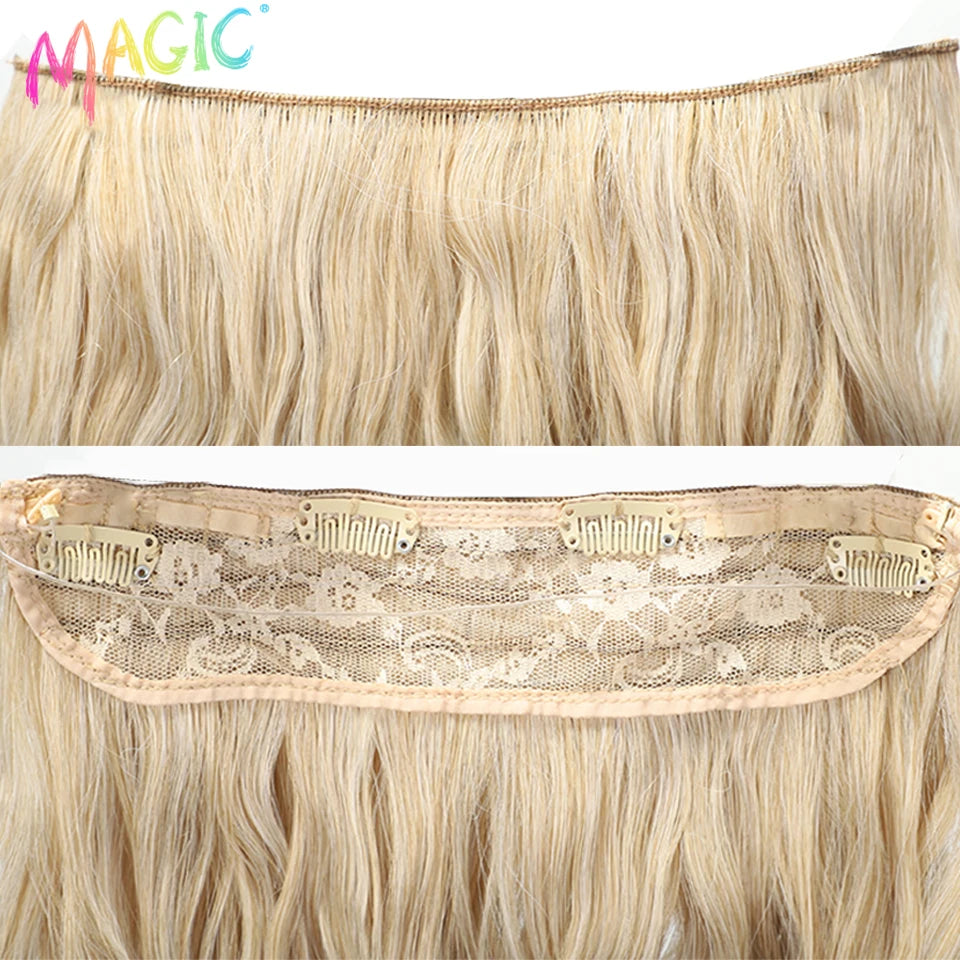 Synthetic Hair Clip in Hair Extensions 20 " Wave Invisible Fish Line Ombre Blonde One Piece Hair Fake Hair Piece Wig  For Women