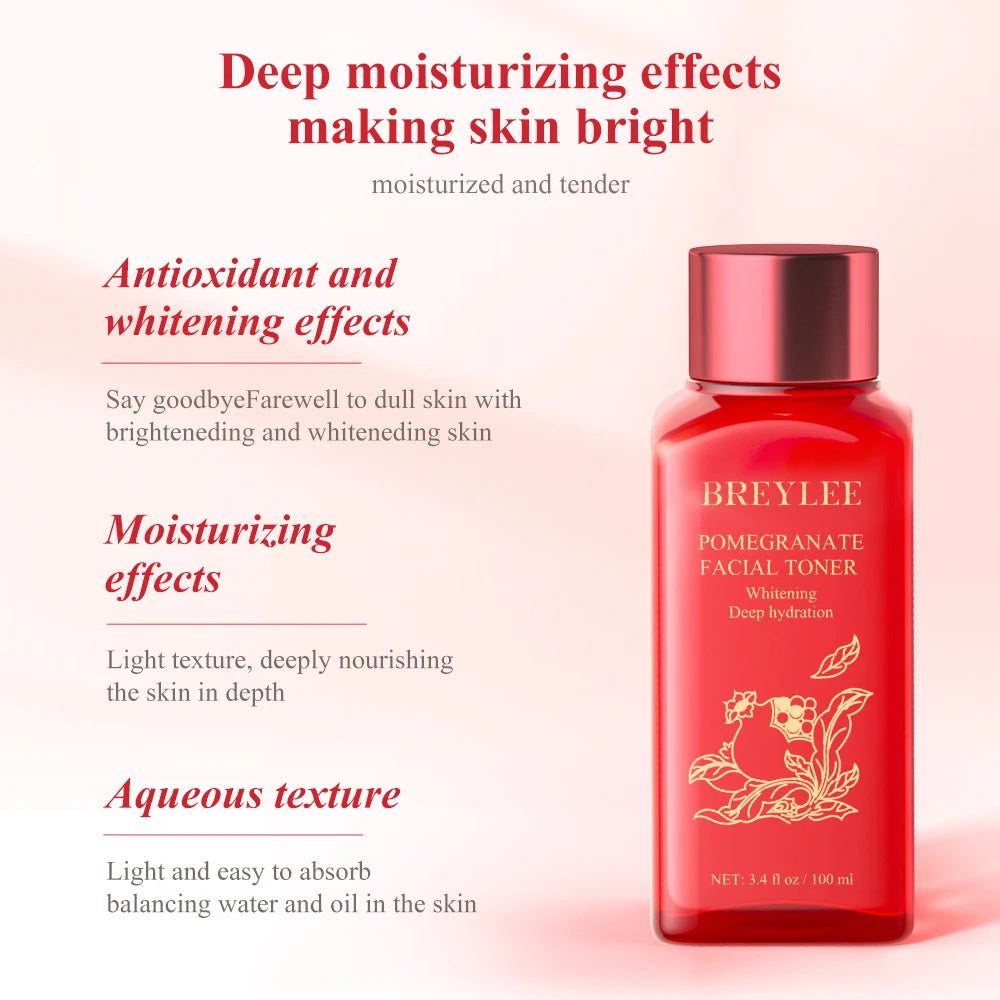 BREYLEE  Essence Water Red Pomegrante Facial Toner Tonic Shrink Pores Anti-Aging Whitening Moisturizing Face Skin Care Toner