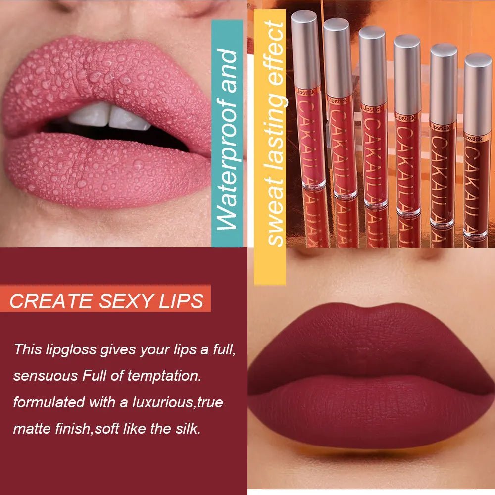 CAKAILA 6Pcs/Set Velvet Matte Lipstick 24HR Lasting Rich Matte Finish Liquid Lipstick Lip Gloss Nude Glaze Makeup Cosmetic