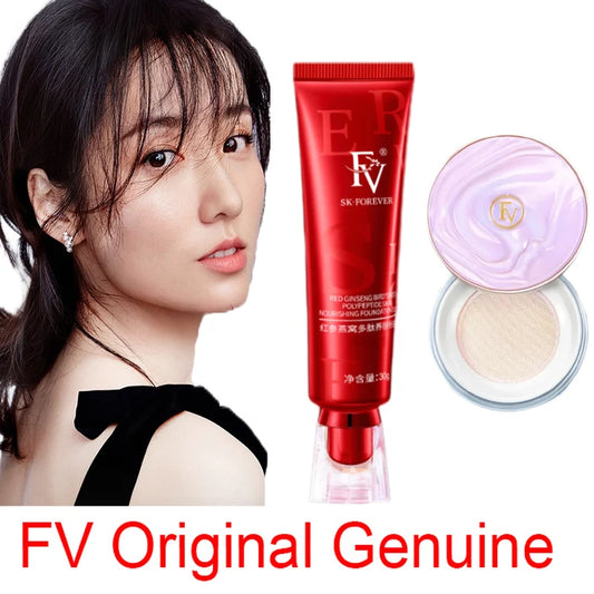 FV Loose Powder FV Red Foundation with Brush Set Acne Concealer Original FV Genuine Matte Setting Hair Powder Maquillaj Cosmetic