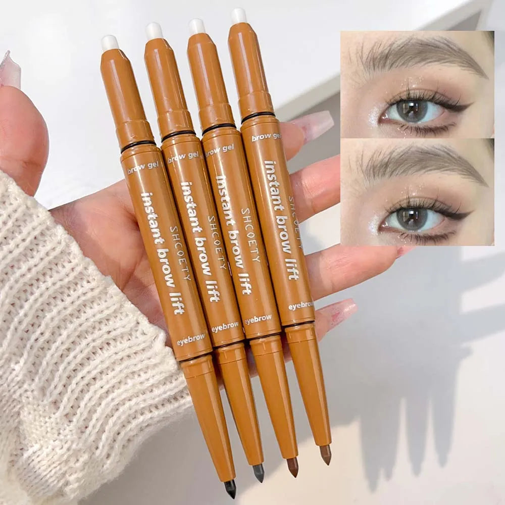 2 in 1 Eyebrow Pencil and Eyebrow Gel Waterproof Long Lasting Eyebrow Enhancers Smooth Black Brown Brow Tints Makeup Cosmetics