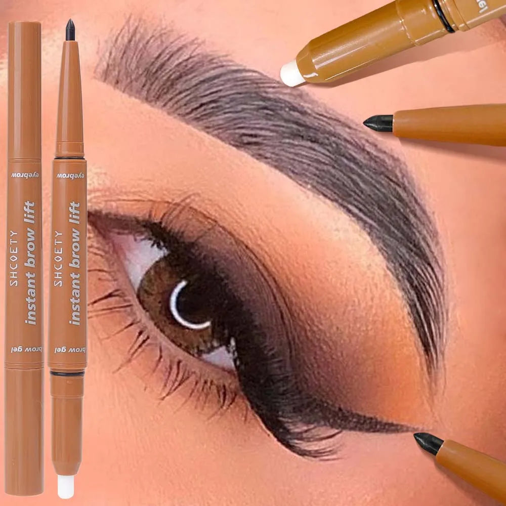 Eyebrow Pencil and Brow Setting Gel 2 in 1 Waterproof Long Lasting Smooth Natural Black Brown Eyebrow Enhancers Makeup Cosmetics