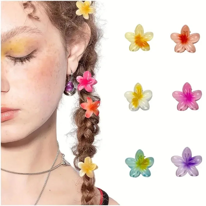 6Pcs Hawaiian Gradient Hair Clips Flower Hair Claws Small Size Fashion Headwear Hairpin Crab Barrette Hair Accessories for Women