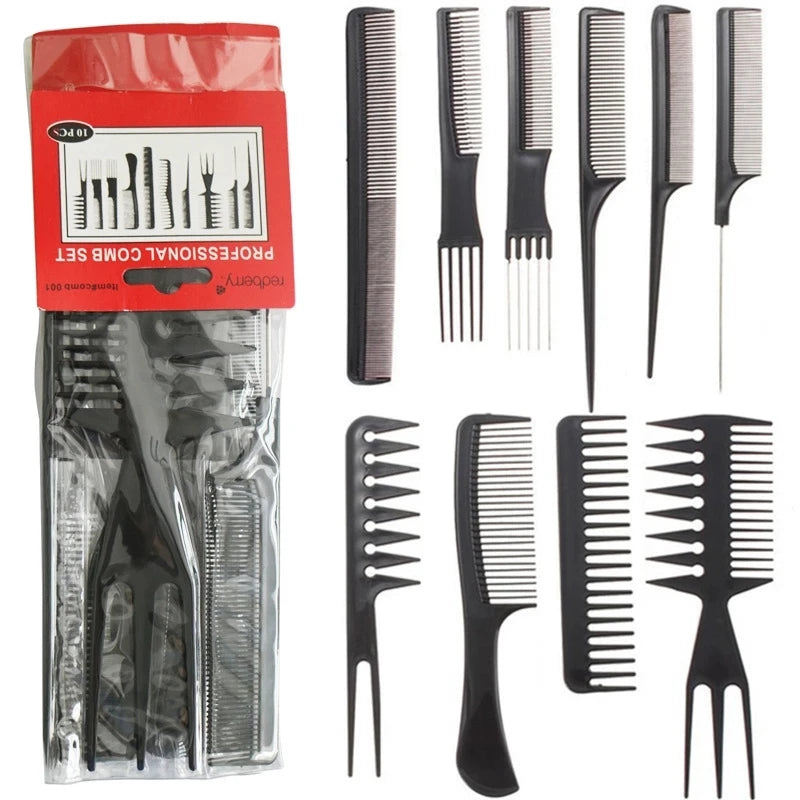 10pcs Barber Hairdressing Combs Multifunction Hair Detangler Comb Anti-static Haircare Hairstyling Set Stylist Accessories Tools