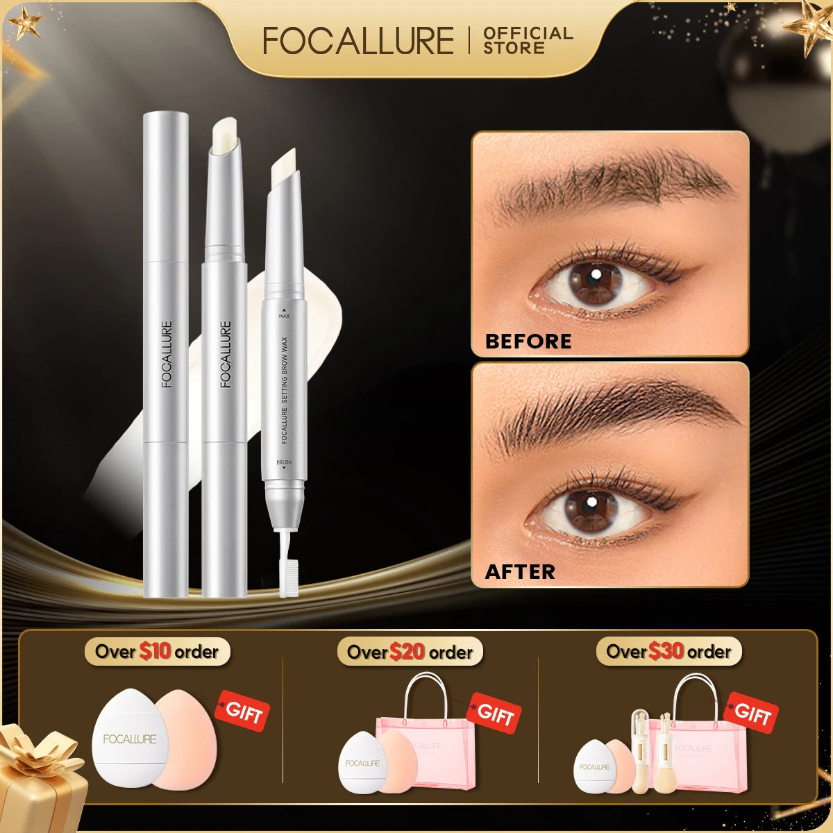 FOCALLURE 3D Eyebrow Gel Eye Brows Wax Pencil Waterproof Long-Lasting Double Head 2 In 1 Eyebrow Enhancer Gel Makeup Cosmetics