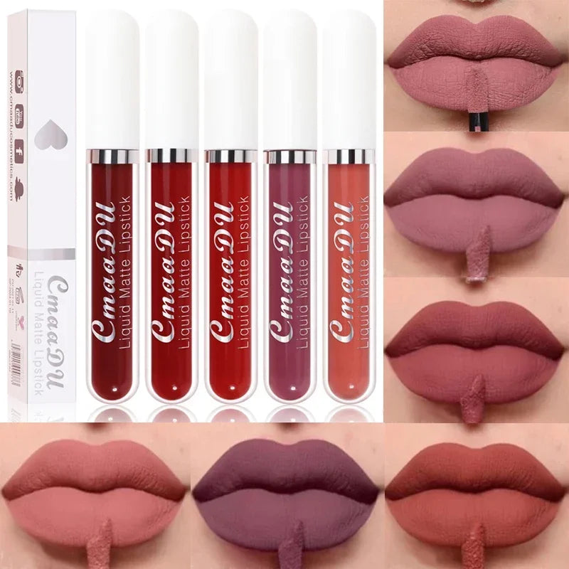 3Pcs/Set Waterproof Matte Nude Lip Gloss Brown Nude Pigment Dark Red Long Lasting Velvet Liquid Lipstick Women Makeup Lip Glaze