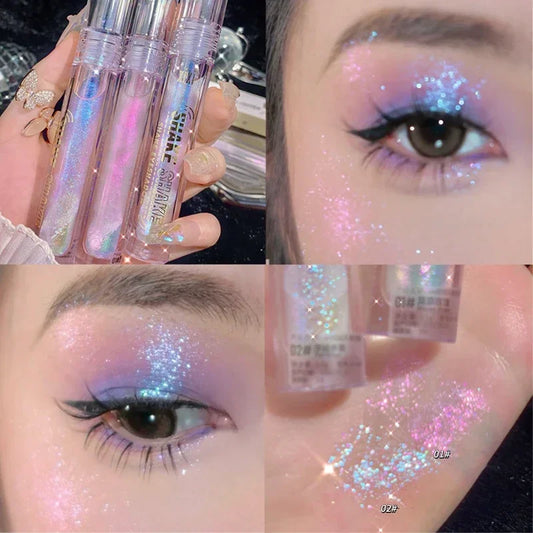 2Colors Glitter Highlighter Makeup Multi-function Liquid Eyeshadow Eyeliner Waterproof Pearl Brighten Silkworm Shake High Gloss