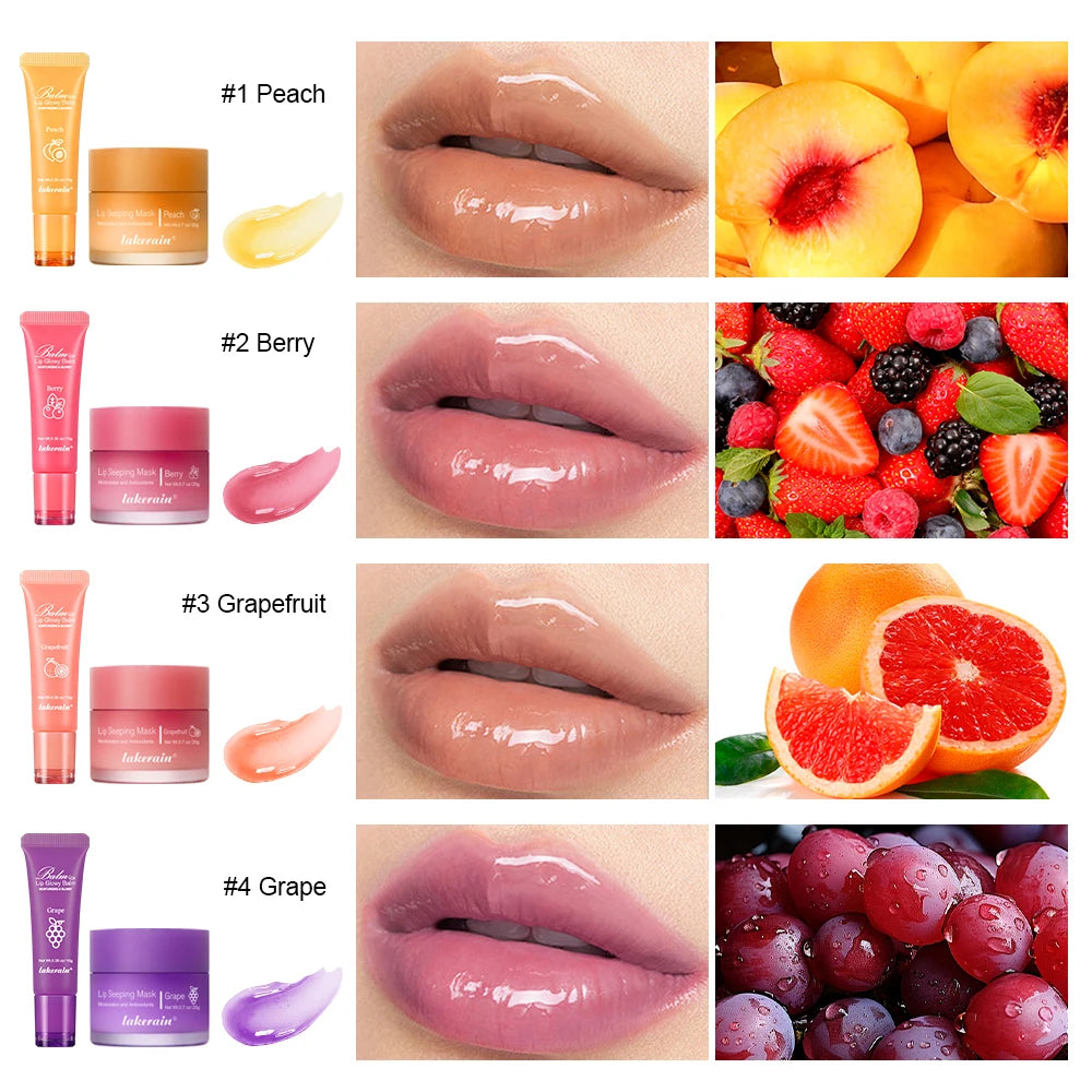 Moisturizing Lip Care Kit Lip Glowly Balm Sleeping Lip Mask Deep Hydrate Night Sleep Mask Reduce Lip Lines Remove Dead Skin