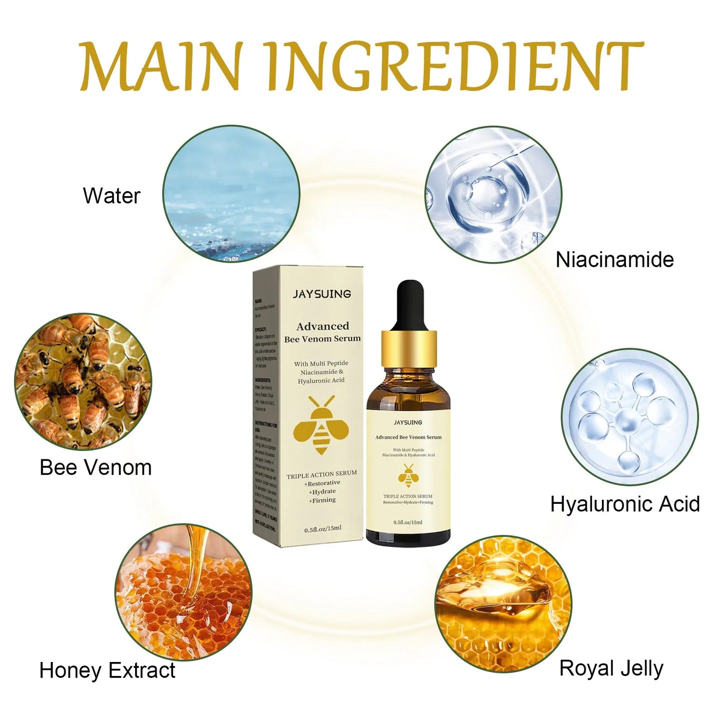 Bee Venom Anti Wrinkle Essence Anti-aging Polypeptide Hyaluronic Acid  Essence Can Repair Moisturize and Tighten Facial Skin