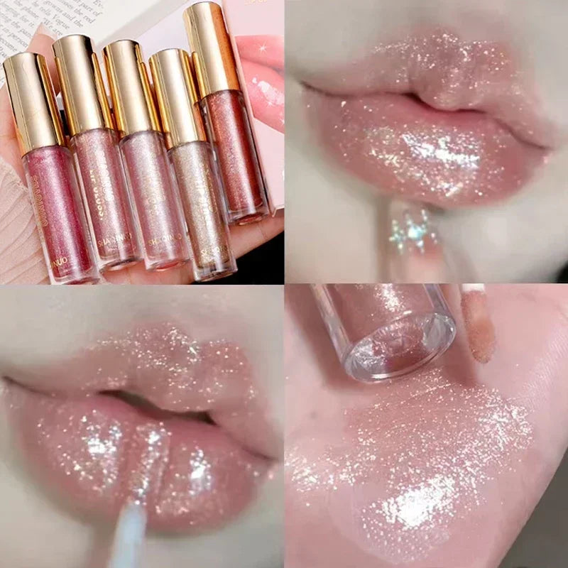 Waterproof Mirror Pearl Lip Gloss Lasting Moisturizing Non-Stick Cup Sexy Red Glitter Plumping Liquid Lipsticks Makeup Cosmetics