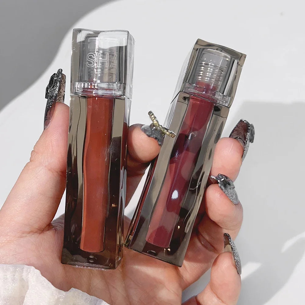 Dark Red Brown Mirror Glass Lip Glaze Moisturizing Sexy Red Liquid Lipstick Long Lasting Non-stick Cup Lip Gloss Korean Cosmetic