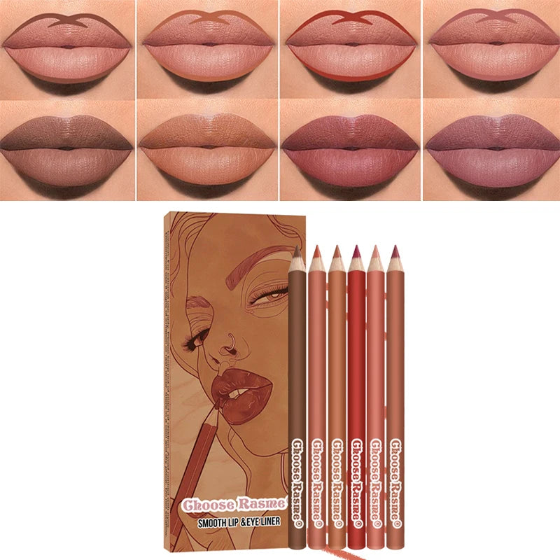 6pcs Lip Liner Pen Set Waterproof Sweat-Proof Not Easy To Fade Non-Stick Cup Nude Lipstick Pencil Matte Lipliner Makeup Tool