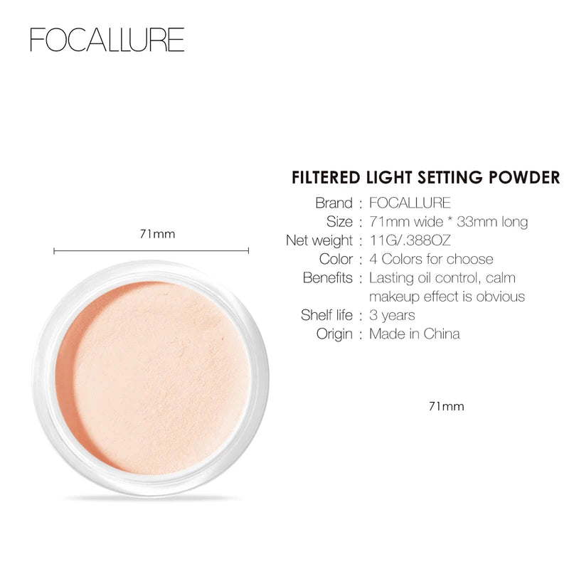 FOCALLURE Matte Loose Powder 4 Colors Invisible Pores Face Setting Powder Smooth Waterproof Oil-control Makeup Powder Cosmetics