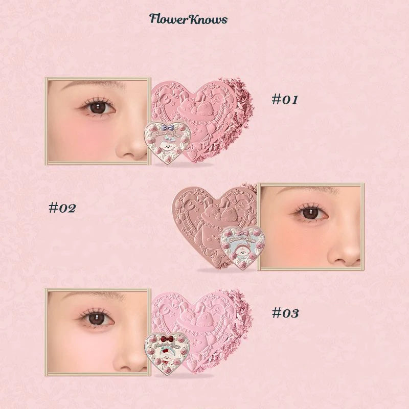 Never's Shop Collection Flower Knows Velvet Blush Cute Makeup Blushes Cruelty-Free Powder Blush Shape Face for a Matte Finish