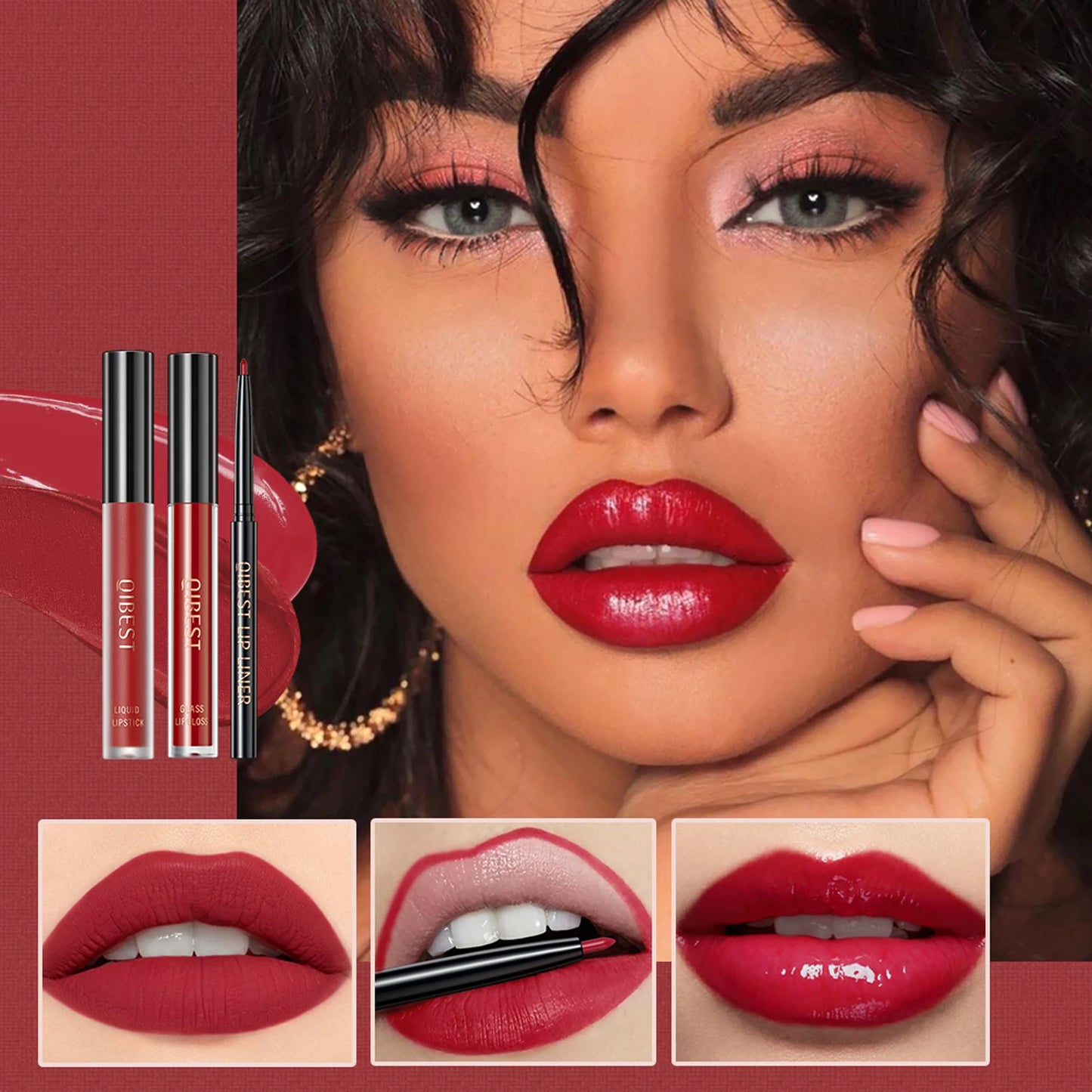 QIBEST Liquid Lipstick Set+ Lip Liner Pencil Ultra Matte Lipstick Pen Velvet Long Lasting Lip Glosses Nude Makeup Cosmetics Kit