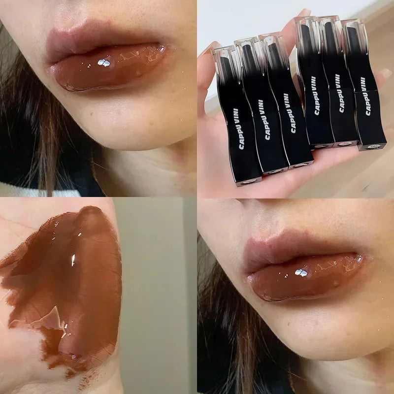 Jelly Mirror Black Tube Lipstick Long Lasting Non-stick Cup Moisturizing Water Light Solid Lip Gloss Korean Lips Makeup Cosmetic