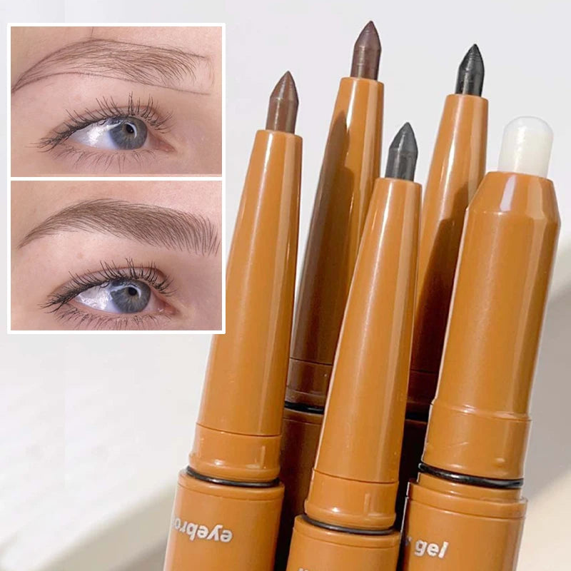 Eyebrow Pencil and Brow Setting Gel 2 in 1 Waterproof Long Lasting Smooth Natural Black Brown Eyebrow Enhancers Makeup Cosmetics