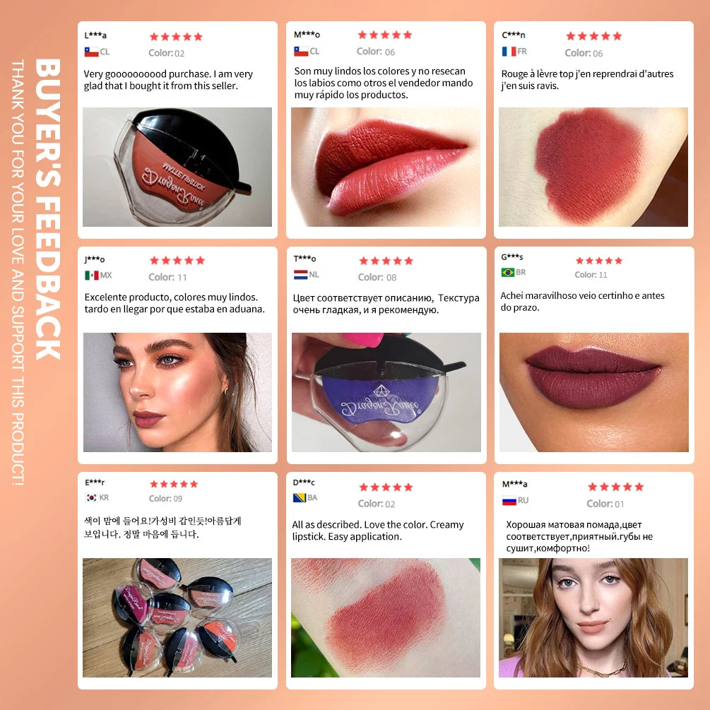 Lip-shaped Lipstick Makeup Temperature Color Changing Lazy Lipstick Velvet Matte Moisturizing Lip Gloss Waterproof Non-stick Cup