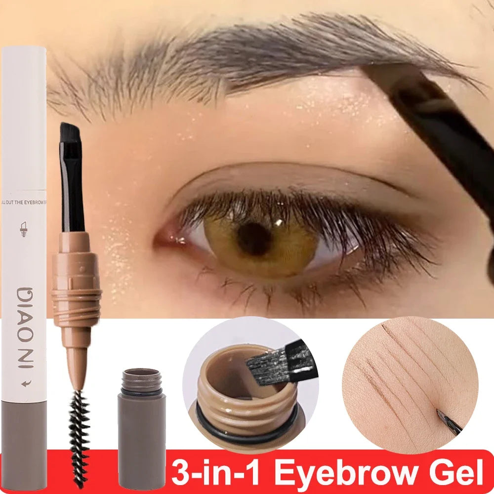 3D Eyebrow Gel Dyeing Cream with Brush Long-lasting Air-cushion Dye Brows Tint Long-lasting 3IN1 Natural Makeup Eyebrow Enhancer