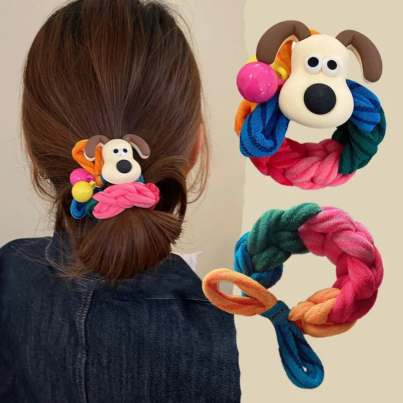 Korean Cute Dog Elastic Hair Bands Kawaii Cartoon Rainbow Hair Rope Ties Hairbands Headwear Girls Kids Hair Accessories