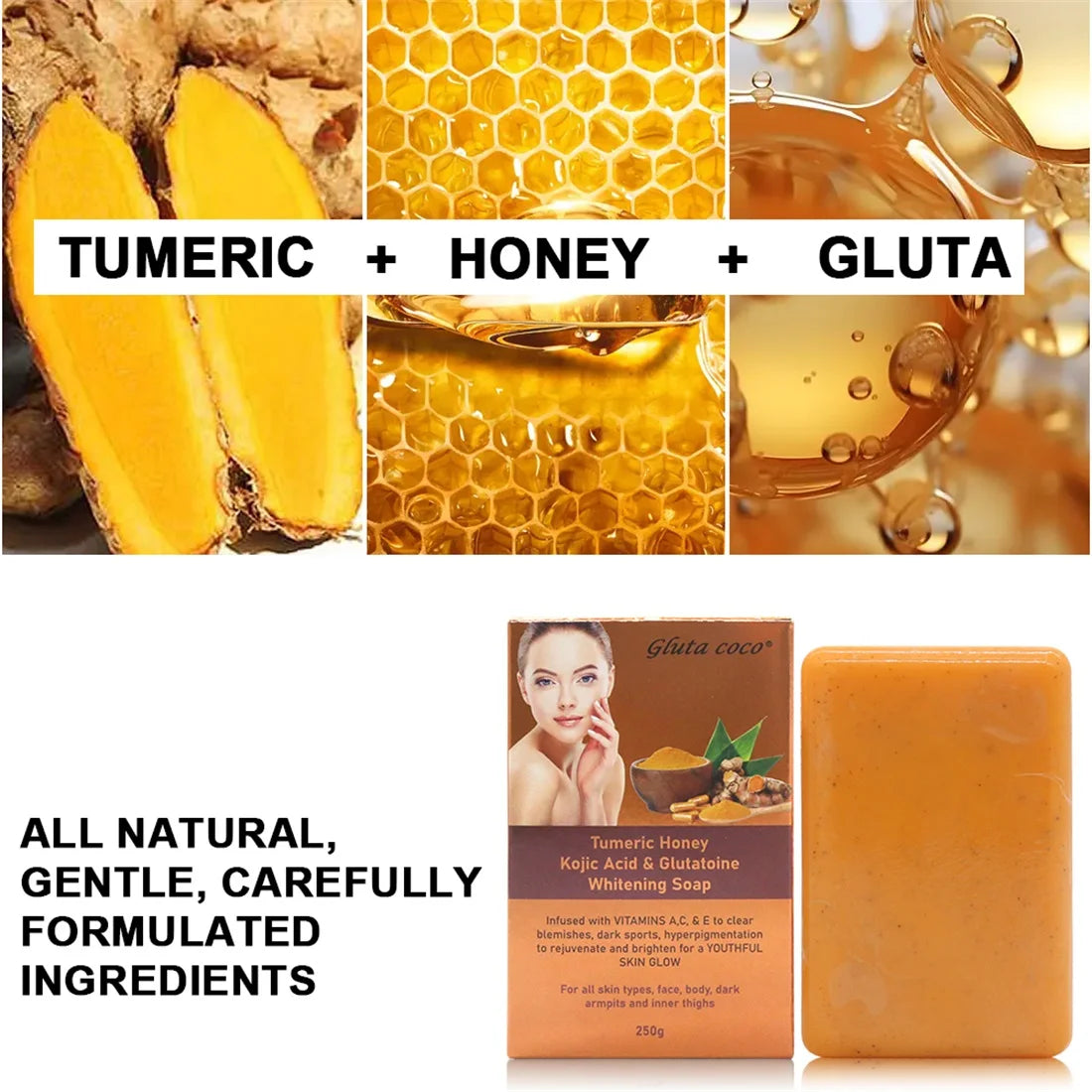 Gluta Coco Tumeric Honey Face Whitening Cleansing Soap Improve Skin Remove Acne Face Skincare Products Natural Handmade Soap