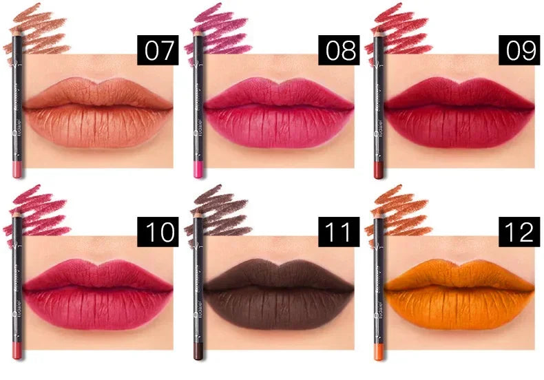 12 Pcs/Set Waterproof Lip Liner Pencil Nude Matte Lipliner Moisturizing Long Lasting Lipstick Liner Professional Makeup Pens