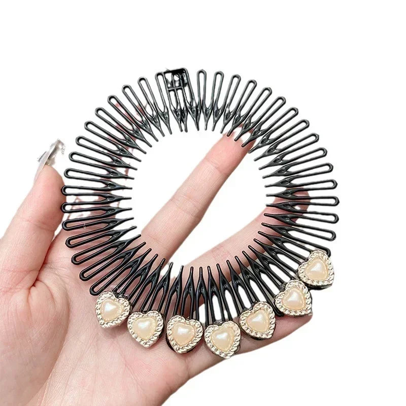 Pearl Stretch Flexible Combs Teeth Full Circle Hair Hoops Bands Clips Hairband Face Wash Headbands Fixed Hair Accessories Korean