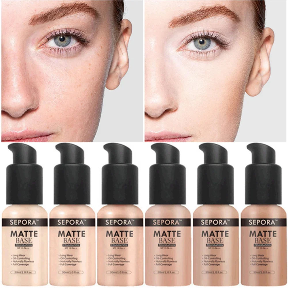 SEPORA 6 Colors Matte Liquid Foundation 30ml Oil Control Waterproof Full Coverage Facial Natural Concealer Base Makeup Cosmetics