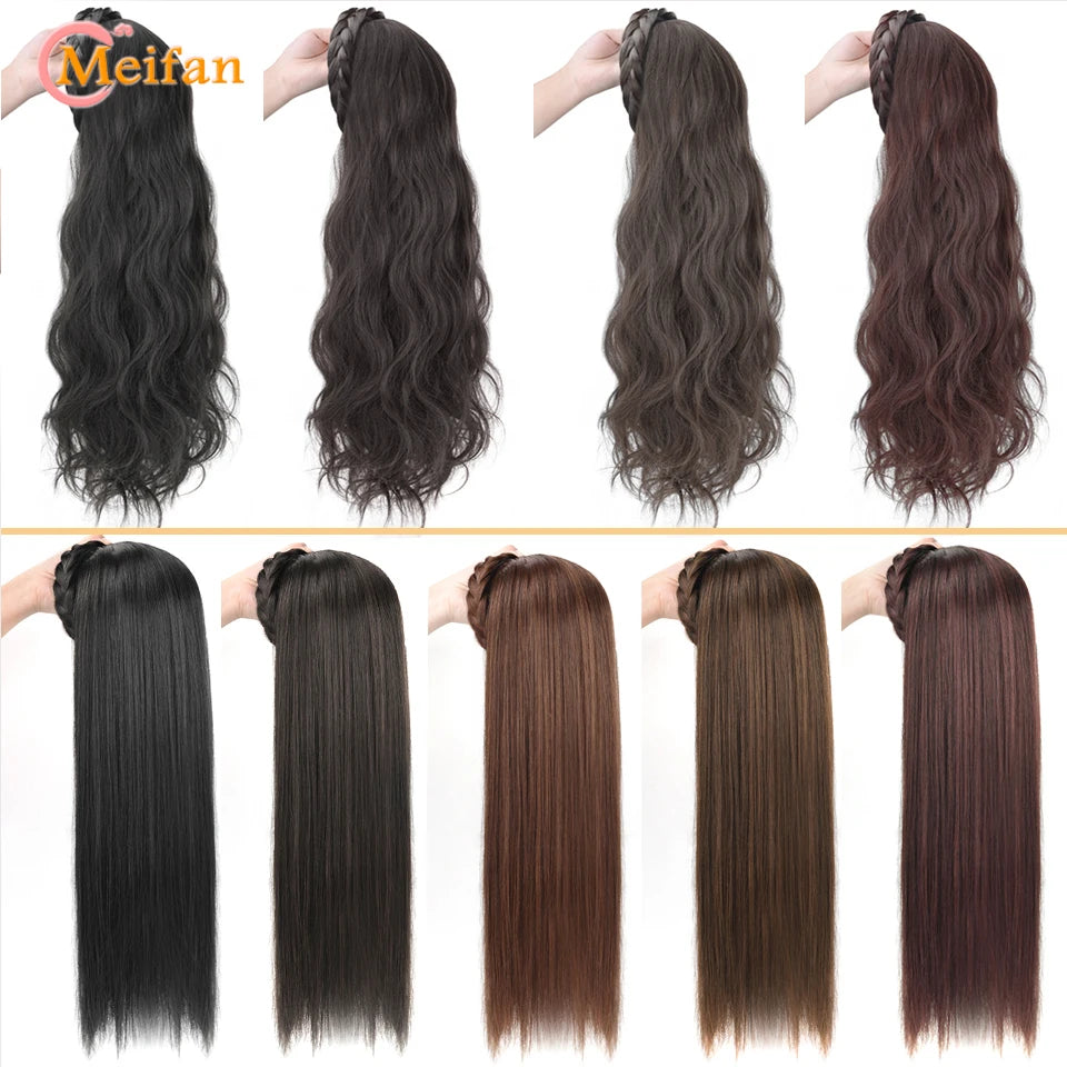 MEIFAN Synthetic Long Straight Headband Half Wig Clip in Hair Extension Fluffy Natural False Blonde Hairpiece With HairBand