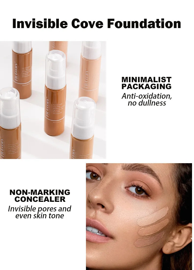 Waterproof Matte Face Liquid Foundation Full Coverage Whitening Face Concealer Makeup Base Cream Cosmetics for Women