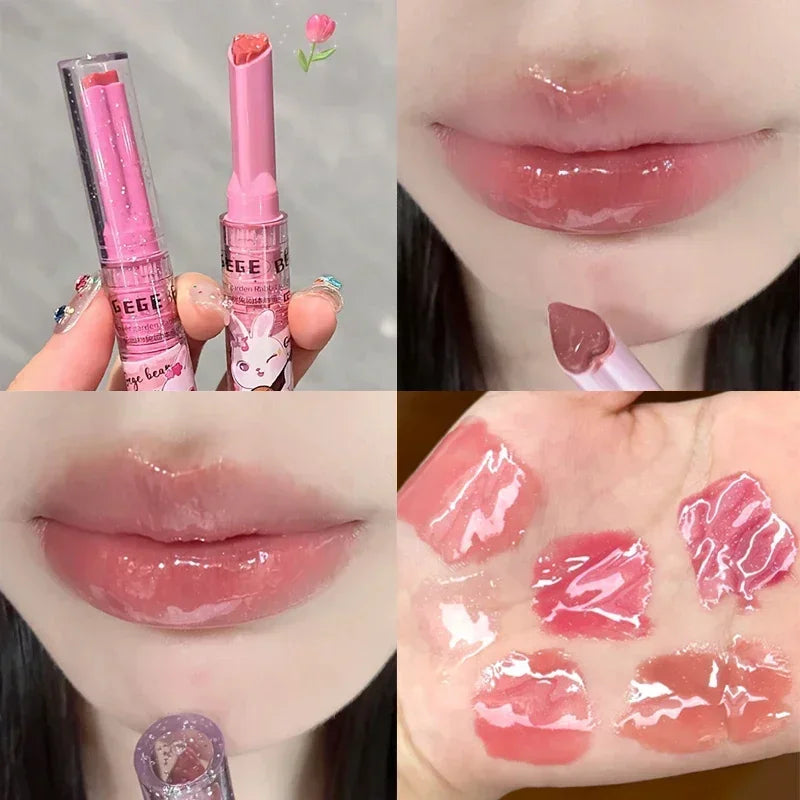 3PCS/set Waterproof Jelly Lipstick Mirror Water Heart-shaped Lip Gloss Moisturising Lipstick Pen Non-stick Cup Korean Cosmetics