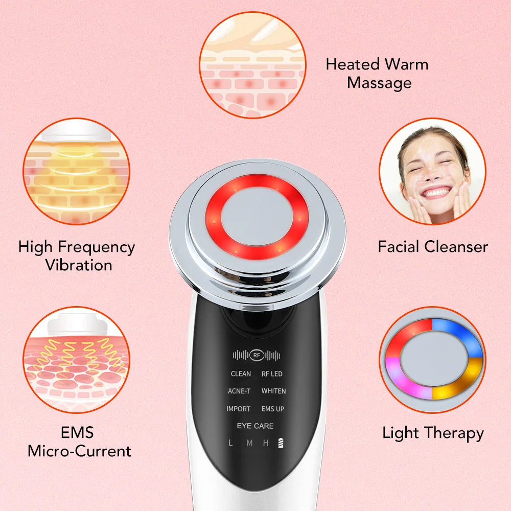 7 in 1 Face Lifting Device EMS RF Microcurrent Skin Rejuvenation Facial Massager Light Therapy Anti Aging Wrinkle Beauty tool