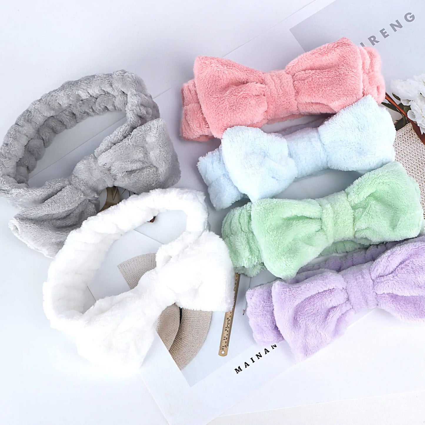 Spa Headband Bow HairBand Women Facial Makeup Head Bands Soft Coral Fleece Headwraps For Shower Washing Face Hair Accessories