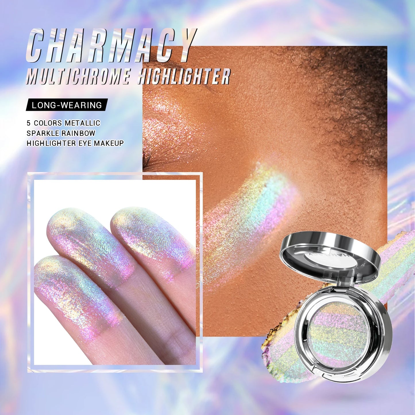 CHARMACY Rainbow Duochrome Highligter New 5 Colors Shimmer Multichrome Long-lasting Eye Shadow Cosmetic Makeup for Women