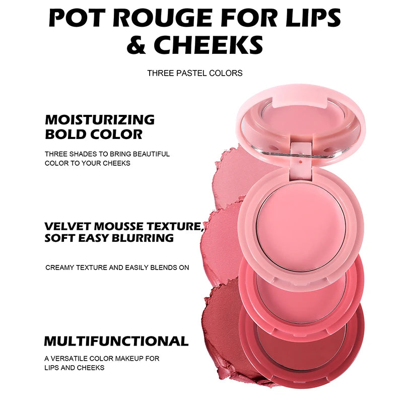 3-in-1 Matte Natural Blush Cream Lasting Facial Brightening Rouge Velvety Lip Cream Korean Eye Shadow Makeup