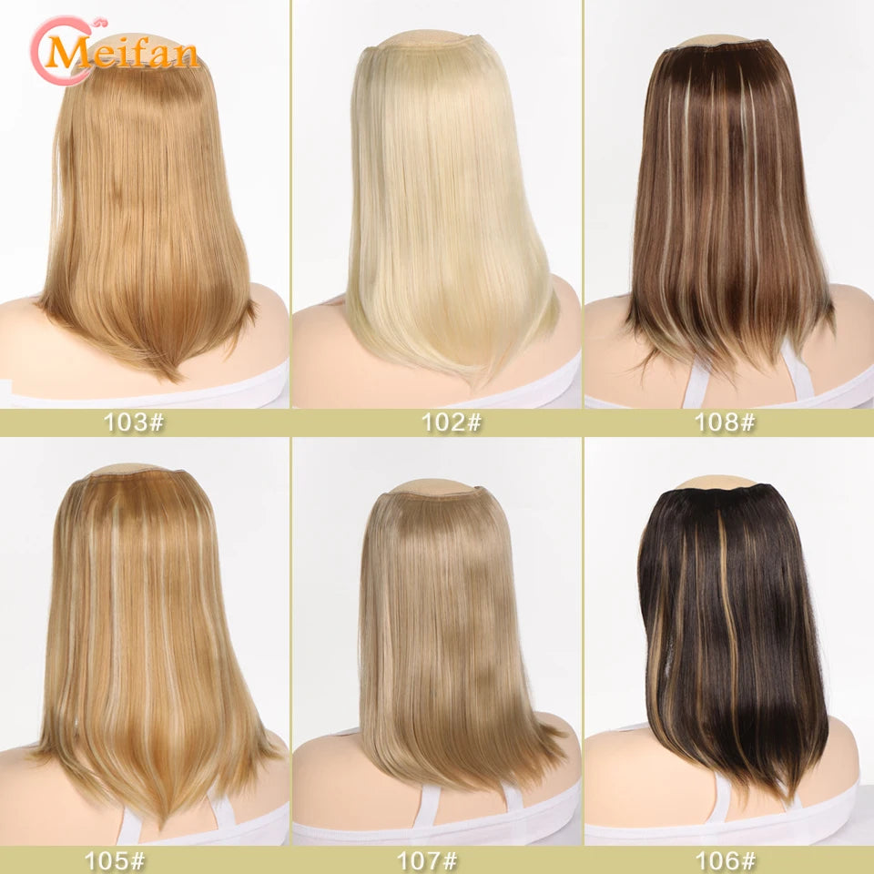 MEIFAN Synthetic Long Straight U-Shaped Half Wig Hair Clip in One-piece Hair Extension Invisible Natural Fake Hairpiece for Wome