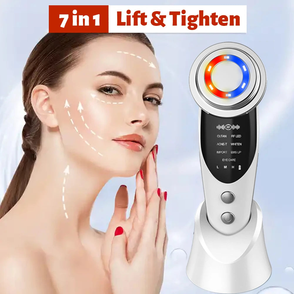 7 in 1 Face Lifting Device EMS RF Microcurrent Skin Rejuvenation Facial Massager Light Therapy Anti Aging Wrinkle Beauty tool