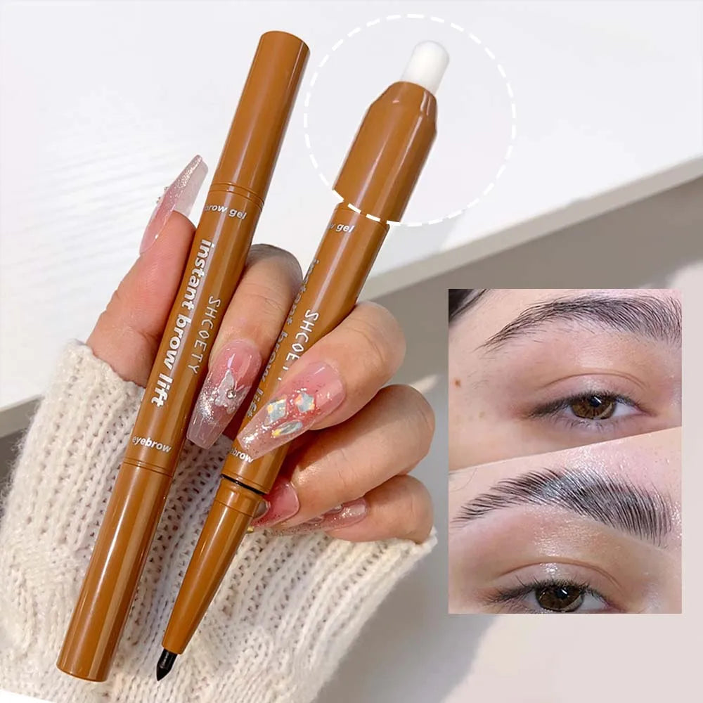 2 in 1 Eyebrow Pencil and Eyebrow Gel Waterproof Long Lasting Eyebrow Enhancers Smooth Black Brown Brow Tints Makeup Cosmetics