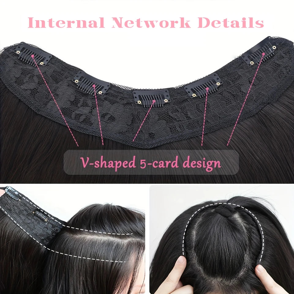 Women's U-Shaped Long Curly Highlight Hair Extension Synthetic Wig Layered Hair Extension Hair Pad Fluffy Top Increase Hair