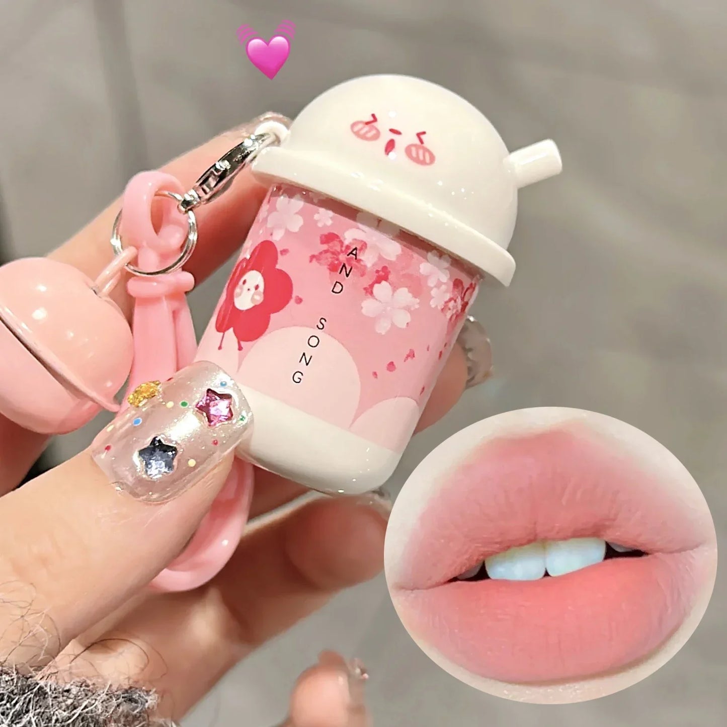 Cute Bell Nude Liquid Lipstick Keychain Waterproof Velvet Matte Lip Gloss Lasting Non-stick Cup Lip Tint Makeup Pigment Cosmetic