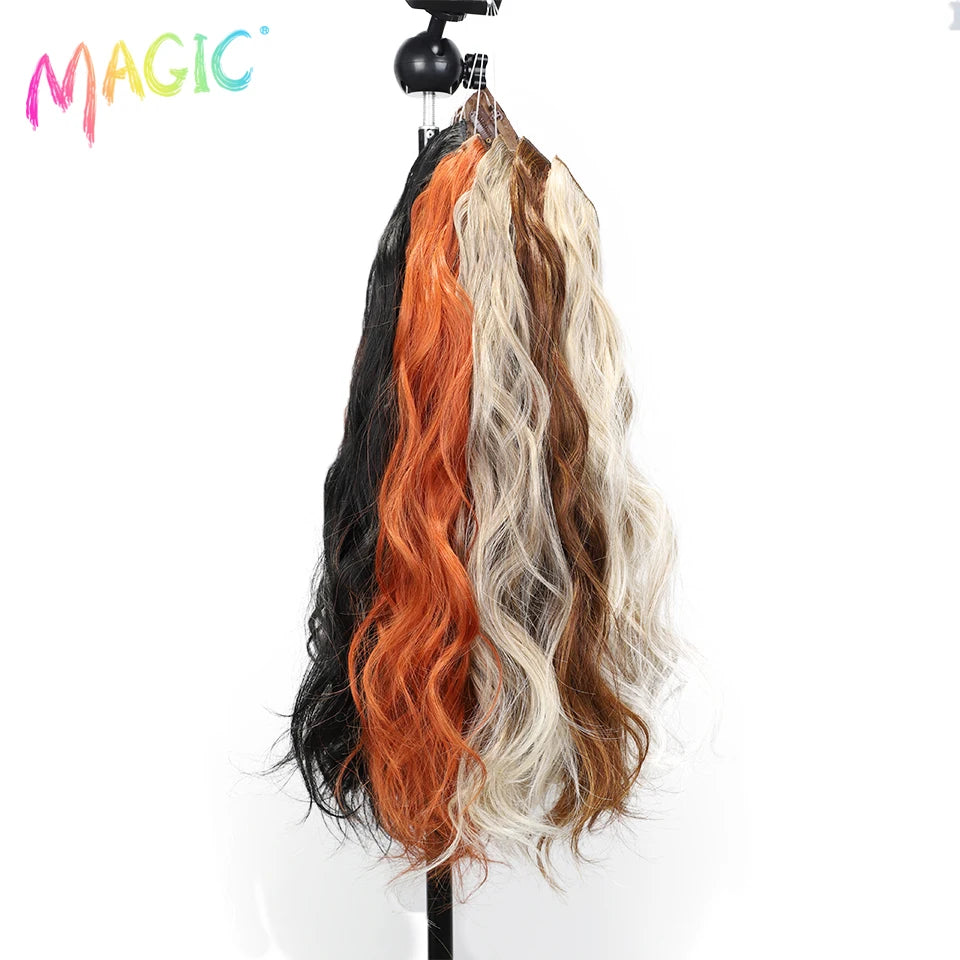 Synthetic Hair Clip in Hair Extensions 20 " Wave Invisible Fish Line Ombre Blonde One Piece Hair Fake Hair Piece Wig  For Women