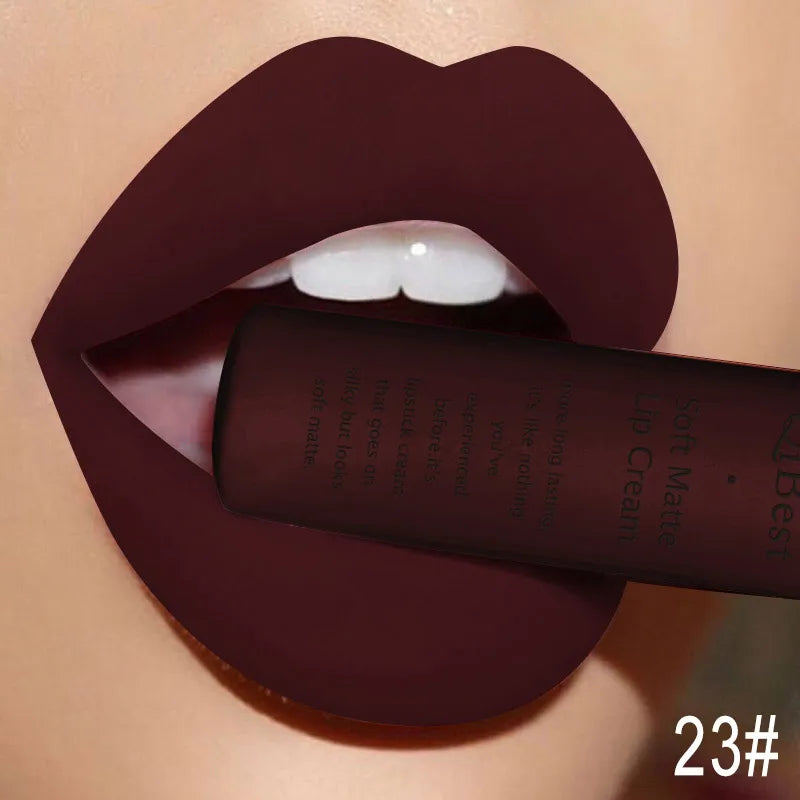 New Velvet Matte Lip Gloss Sexy Dark Red Moisturizing Liquid Lipstick Waterproof Long Lasting Non-stick Cup Lips Pigments Makeup