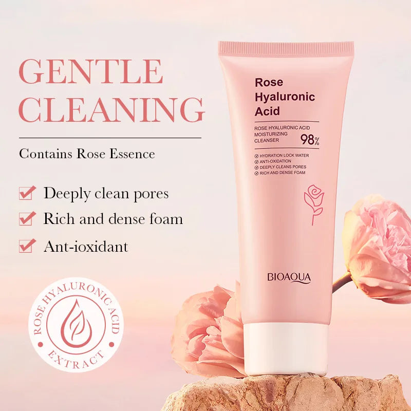 BIOAQUA Rose Hyaluronic Acid Facial Cleanser Face Wash Foam skincare Face Cleanser Moisturizing Facial Skin Care Products