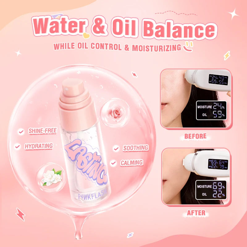 PINKFLASH Face Primer Makeup Setting Spray Set Oil-control Long-lasting Moisturizing Spray Fixer Lotion Hydrate Women Cosmetics